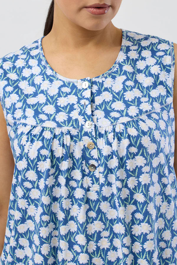 SCHRANK Daisies Blue Cotton Sleeveless Nightie