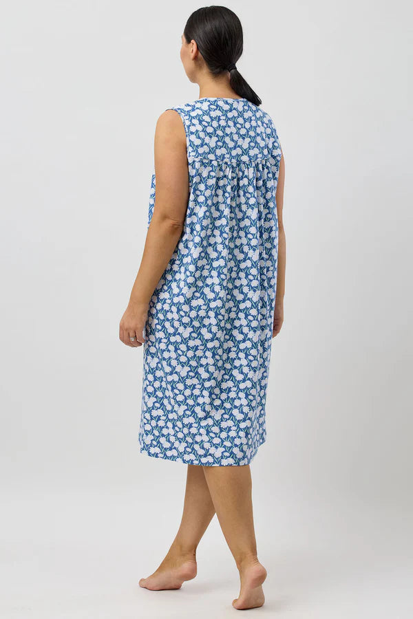 SCHRANK Daisies Blue Cotton Sleeveless Nightie