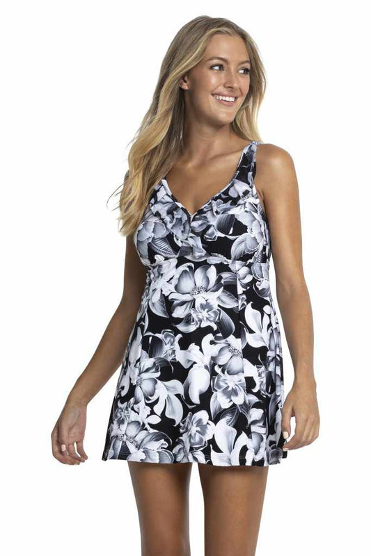 Jantzen: Lili Mesh Ruffle Swim Dress One Piece