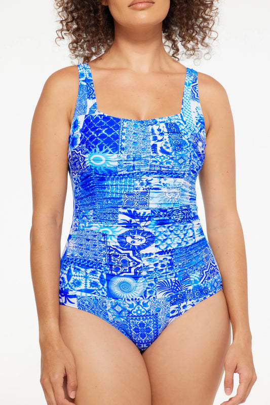 Togs: Delta Gathered Square Neck One Piece Swimwear