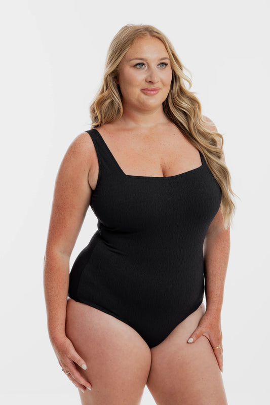 Togs Pebbled Black Square Neck 1PC