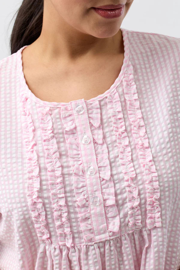 SCHRANK Seersucker Check Short Sleeve Nightie